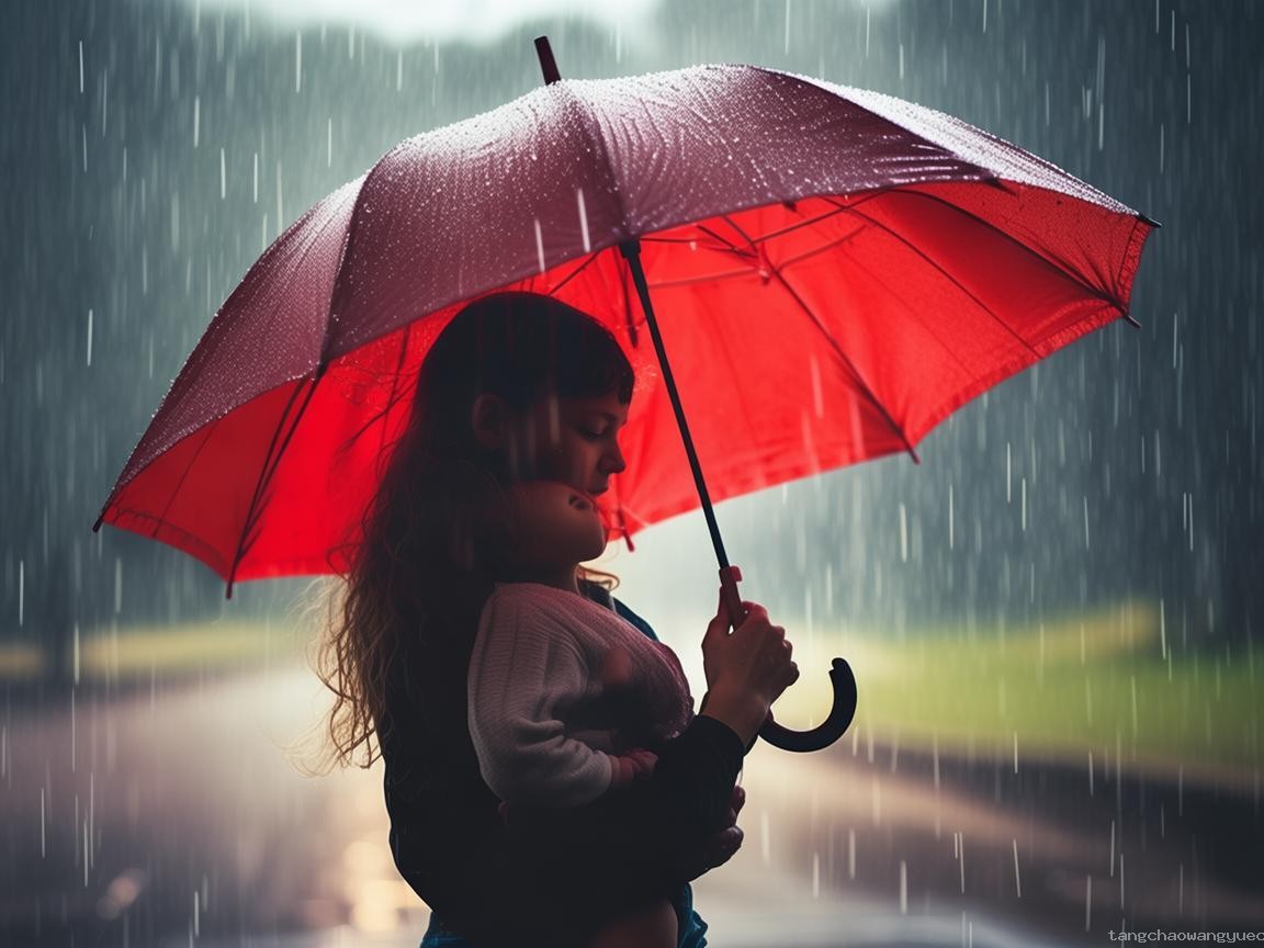伟大母爱行动：雨中撑伞的感人瞬间
